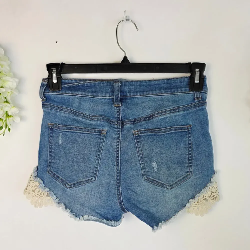 Altard State Lace Shorts 27 5 Blue Distressed Boho Cottage Festival Coquette